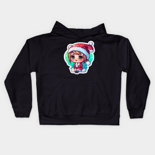 Cute Adorable Kawaii Chibi Girl Dressed in Santa Claus Outfit Kids Hoodie